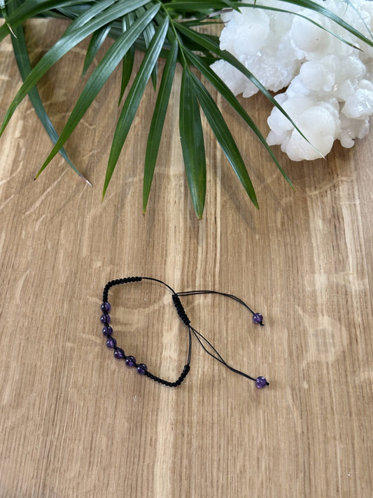 Ametyst armbånd 6mm knyttet bånd - 5stk.