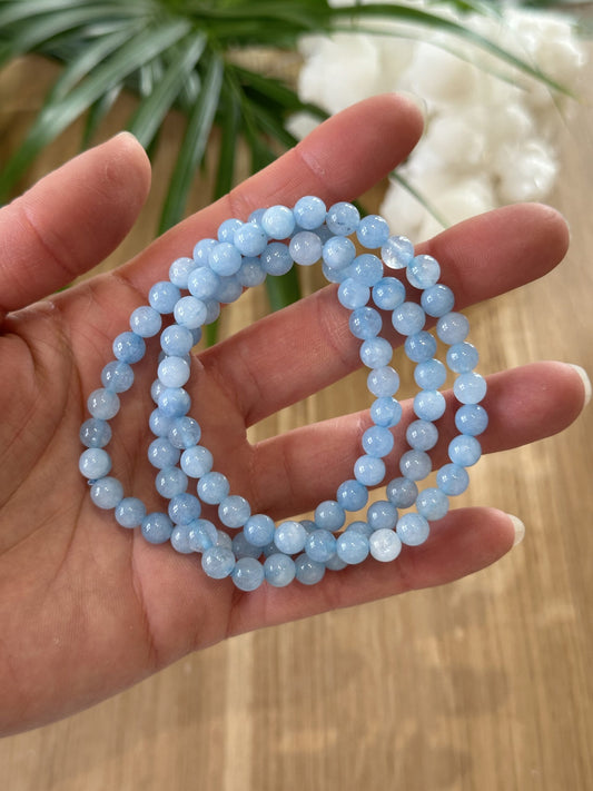Armbånd Akvamarin 6mm - 5stk.