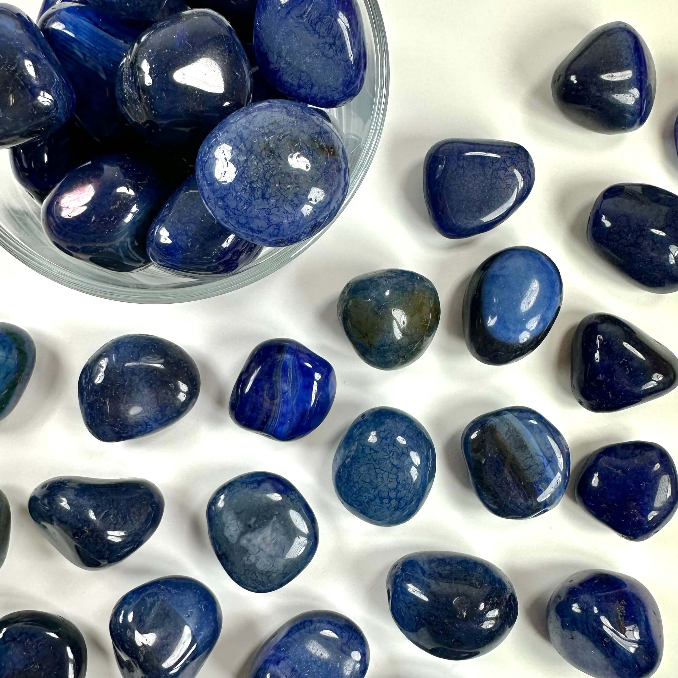 Agat blå (farvet) lommesten