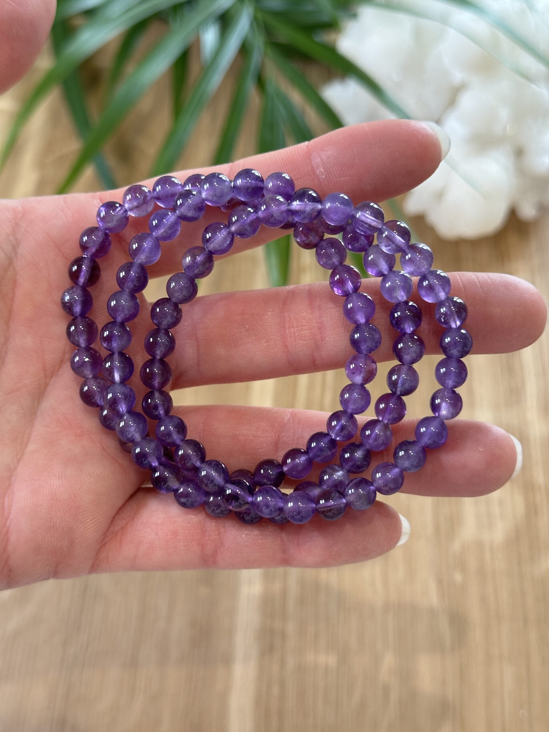 Armbånd Ametyst 6mm - 5stk.