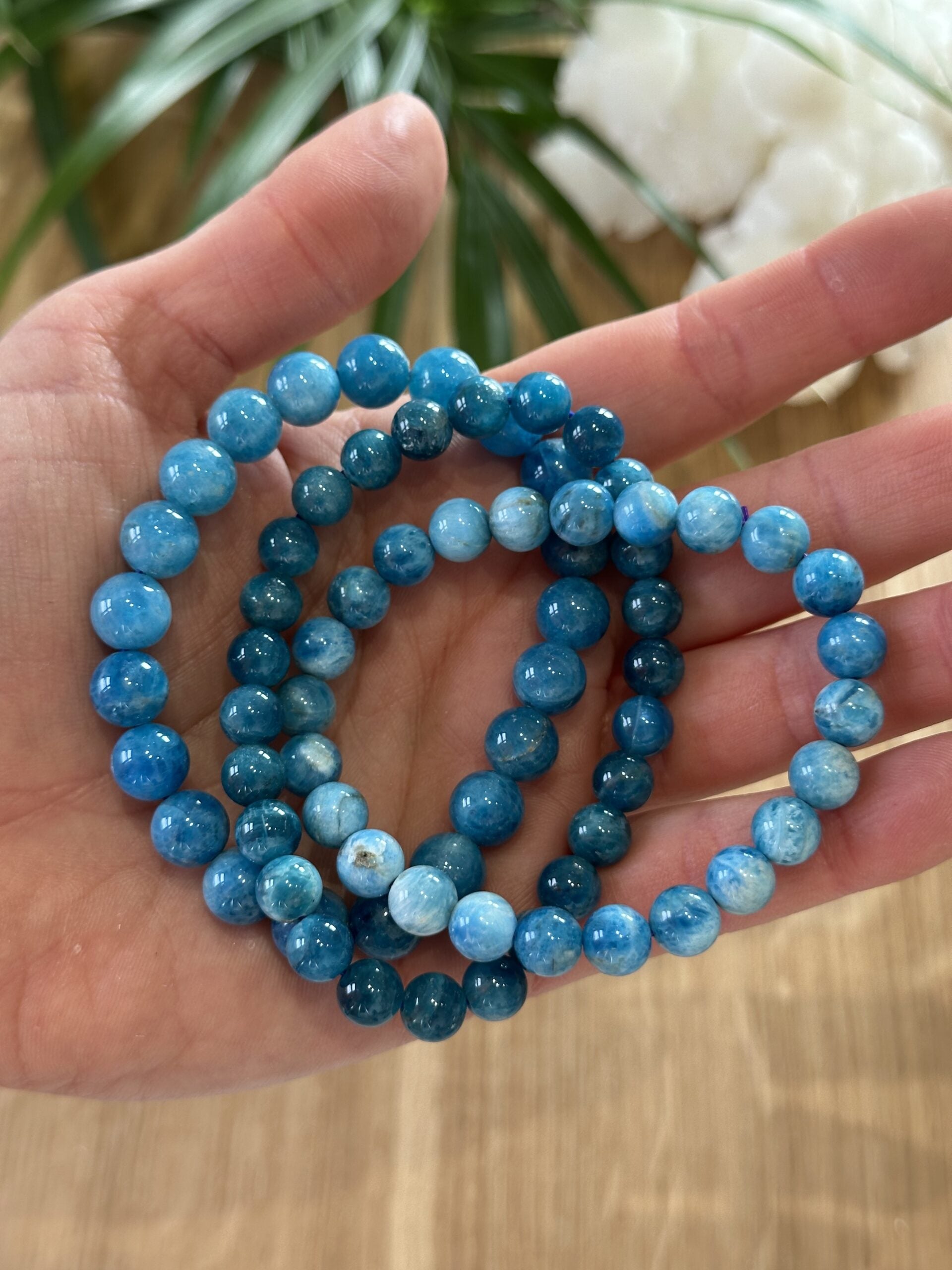 Armbånd blå apatit 7-9mm - 5stk.