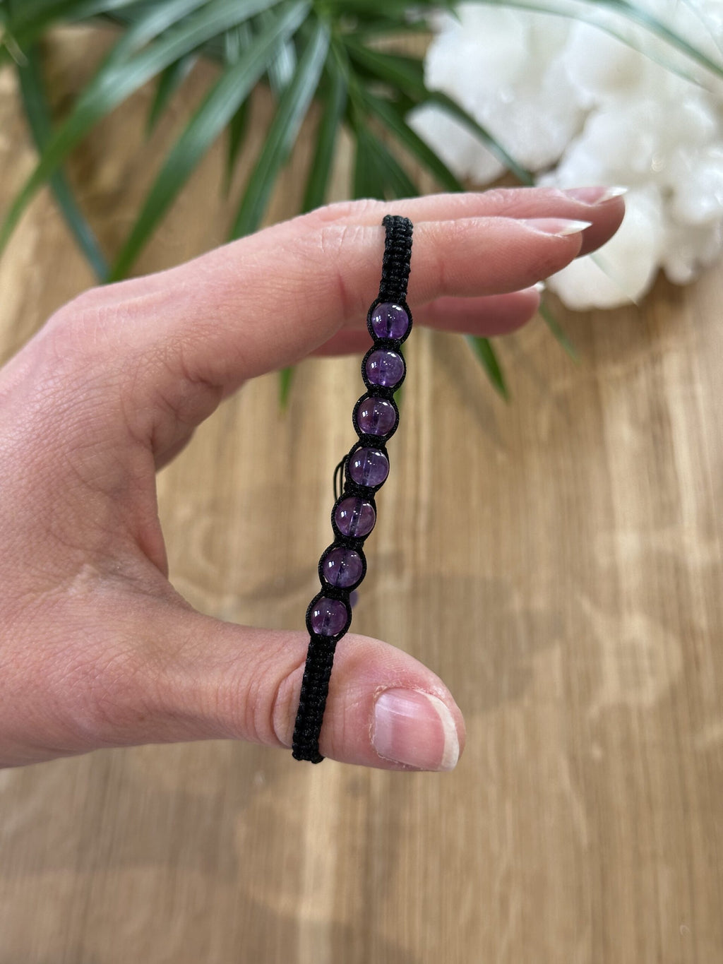 Ametyst armbånd 6mm knyttet bånd - 10stk.