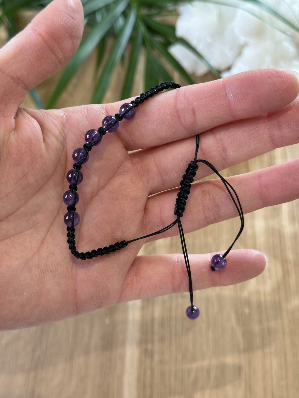 Ametyst armbånd 6mm knyttet bånd - 10stk.