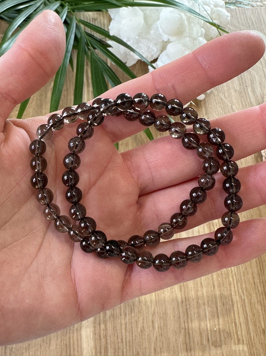 Armbånd røgkvarts 6mm - 5stk.