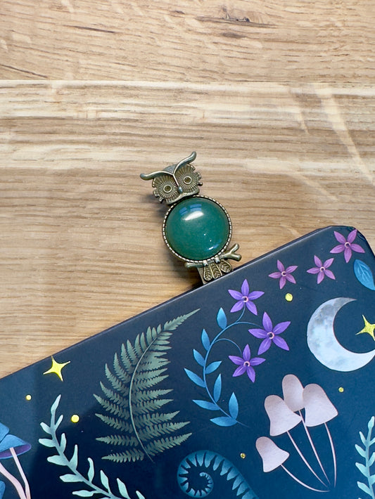 Bogmærke grøn aventurin ugle