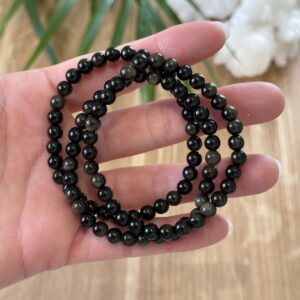 Obsidian sølv armbånd 6mm