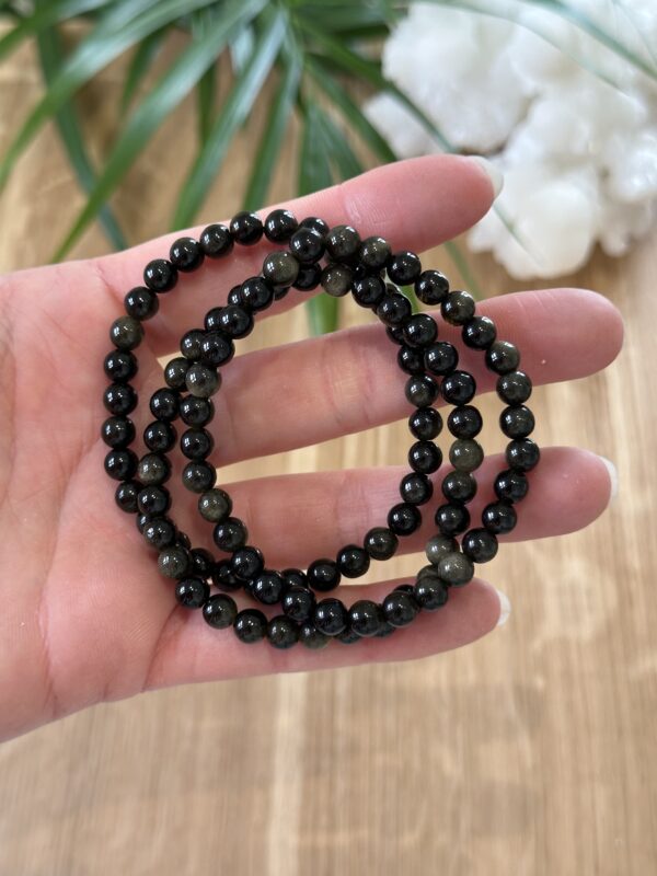 Obsidian sølv armbånd 6mm